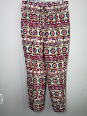 J Peterman Southwest Road Trip Silk Pants Aztec Print Multicolor Boho Sz L